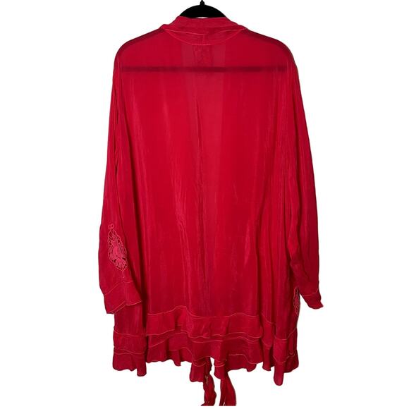 Johnny Was Womens Pink Crochet Detailed Kimono Cardigan Cupra Rayon Size 2X - Picture 5 of 7